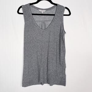 Athleta Medium M Heather Gray Faux Wrap V Neck Sleeveless Tank Top Pleat Back